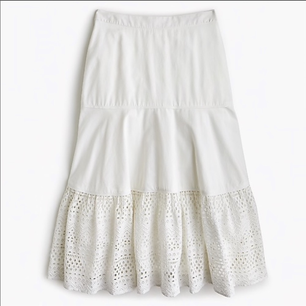 White tiered Midi Skirt pointelle